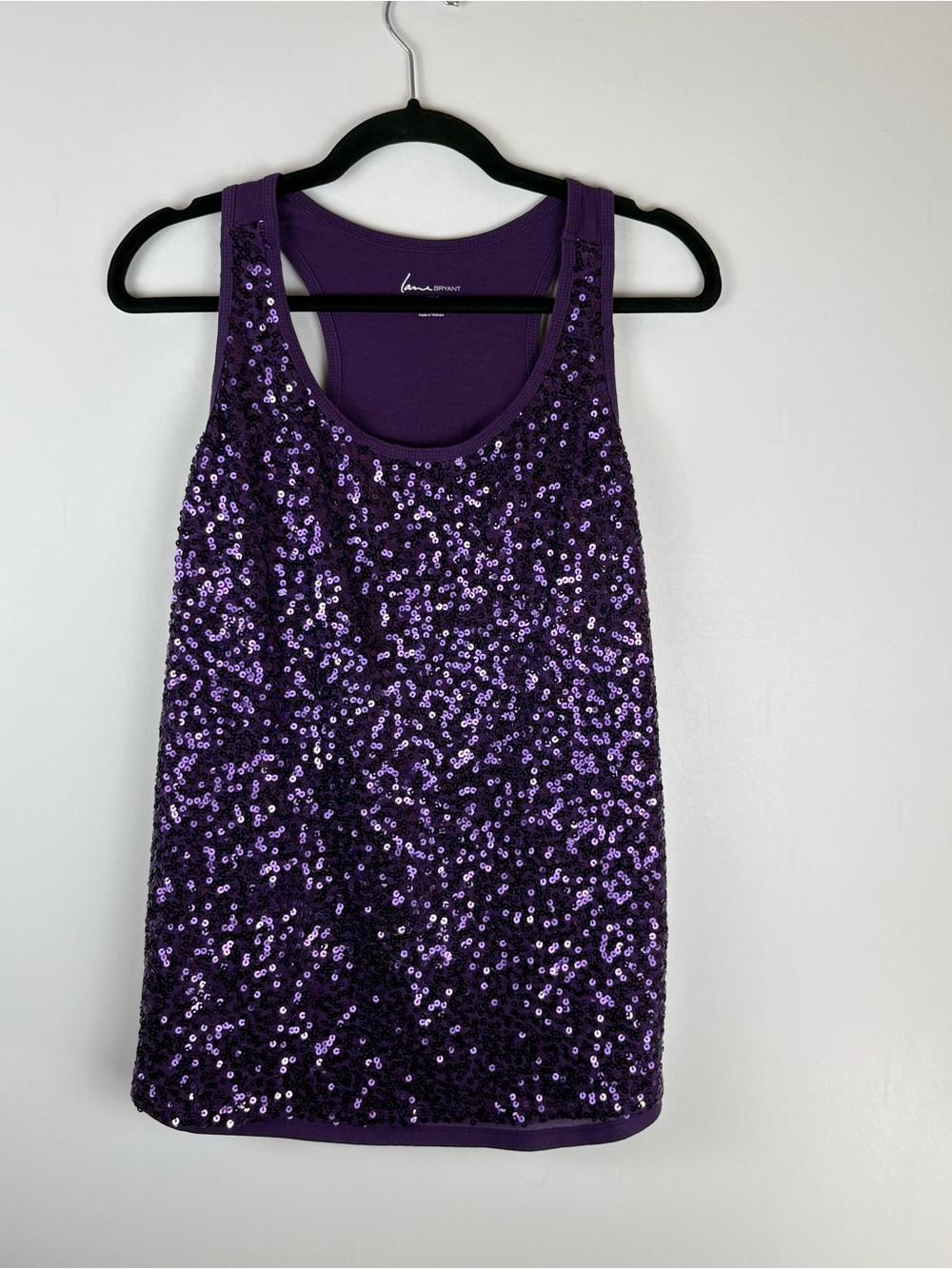 Lane Bryant Sequin Tank Top Womens 14/16 Racerback Scoop Neck Sparkle Purple